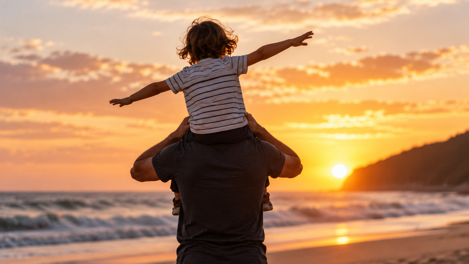 Father and child having fun in the sunset. - unbreakable fathership