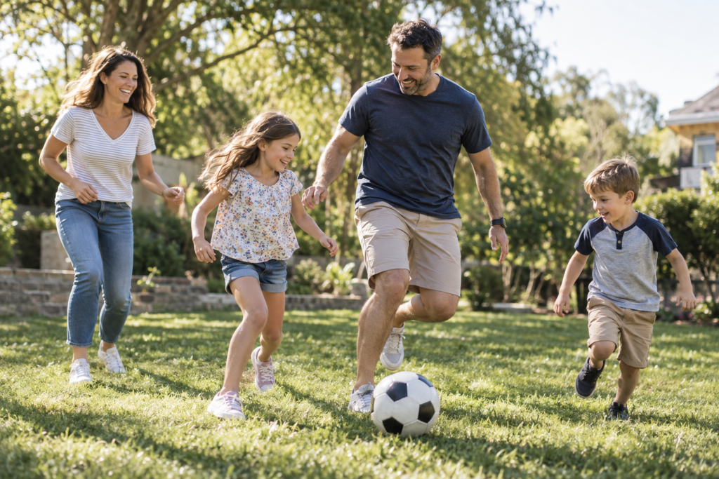 Photo of Father playing with family outdoors - Unbreakable Fathership